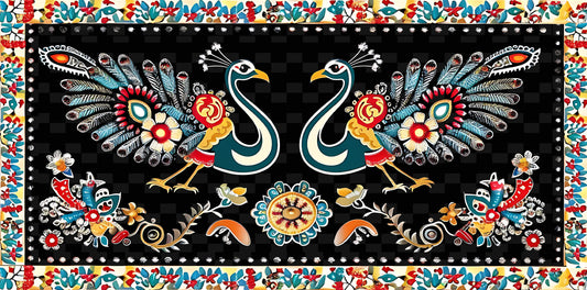 peacock-with-floral-pattern-Luxurious-Indian Culture & Folk Art 3D Textured Wall Art | UV Printed Embossed Canvas Wall Frame for Home Decor,living Room