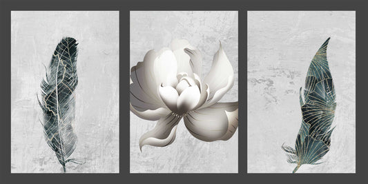 set of three abstract feather-luxury-3D Textured Wall Art | UV Embossed Canvas Wall Frame for Home decor