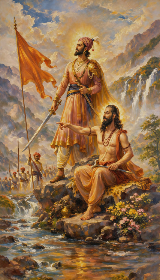 shivaji_and_samarth_ramdas_art Luxurious-Culture, Heritage & Folk Art-3D Textured Wall Art | UV Embossed Canvas Wall Frame for Home decor