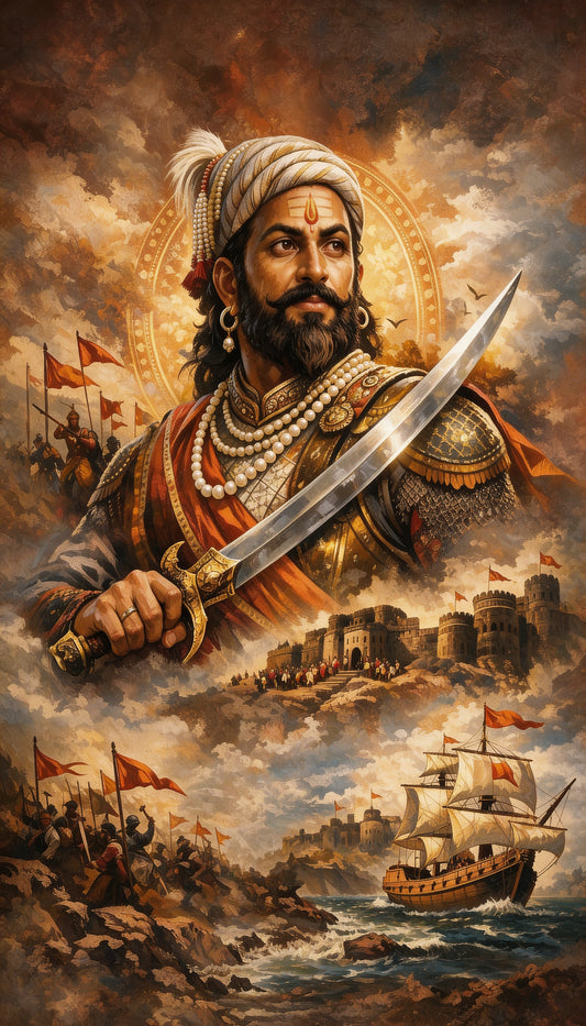 shivaji_maharaj_warrior_art-Luxurious - Culture, Heritage & Folk Art-3D Textured Wall Art | UV Embossed Canvas Wall Frame for Home decor