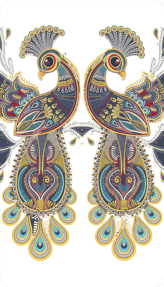 symmetrical-twin-peacocks-Luxurious-Indian Culture & Folk Art 3D Textured Wall Art | UV Printed Embossed Canvas Wall Frame for Home Decor,living Room