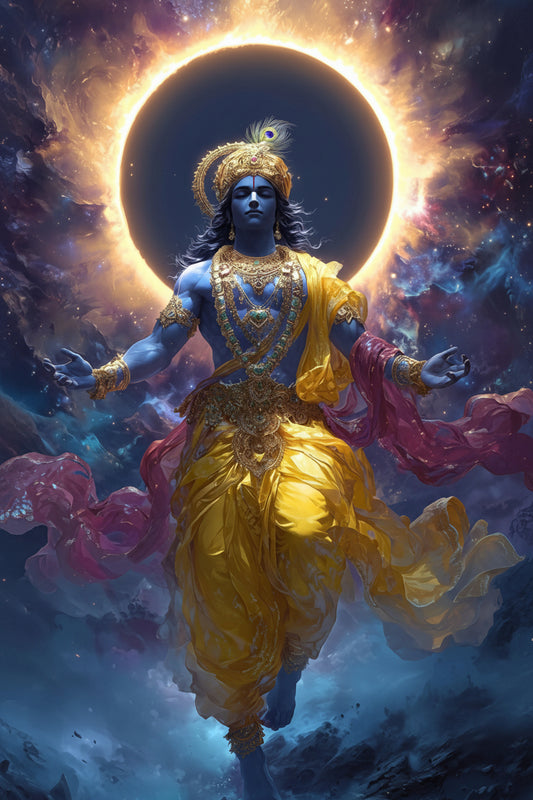 the Hindu deity Lord Krishna-Luxurious-Spiritual & Mindful 3D Textured Wall Art | UV Printed Embossed Canvas Wall Frame for Prayer room ,Meditation Space