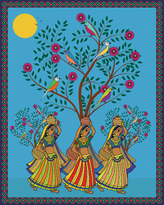 traditional-madhubani-Luxurious-Indian Culture & Folk Art 3D Textured Wall Art | UV Printed Embossed Canvas Wall Frame for Home Decor,living Room