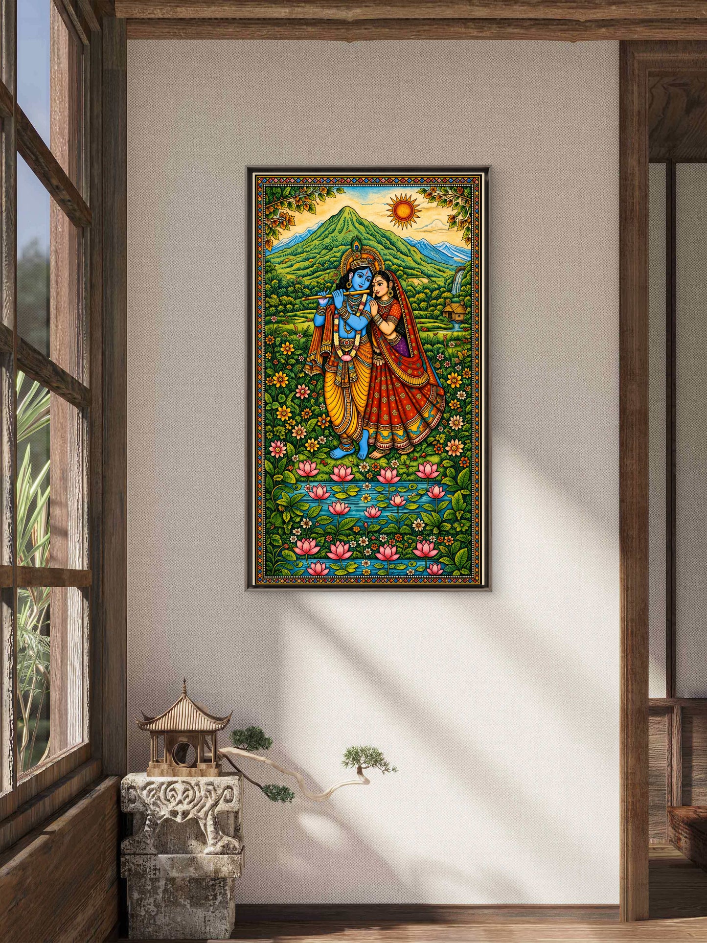 Serenade in the Valley radha krishn-Luxurious-Gods and Divine Art 3D Textured Wall Art | UV Printed Embossed Canvas Wall Frame for Home Decor,living Room
