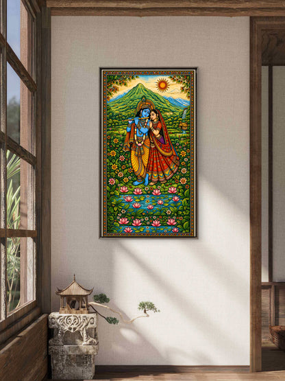 Serenade in the Valley radha krishn-Luxurious-Gods and Divine Art 3D Textured Wall Art | UV Printed Embossed Canvas Wall Frame for Home Decor,living Room