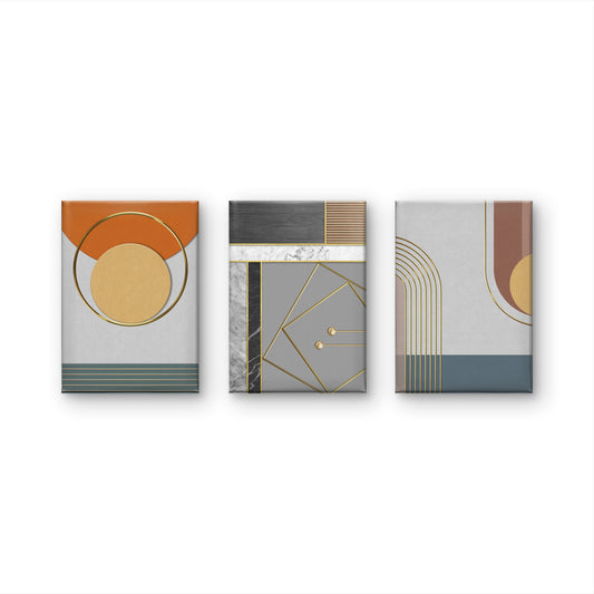 triptych-gray-gold-line-abstract-geometric-color-block-combination-luxury-3D Textured Wall Art | UV Embossed Canvas Wall Frame for Home decor