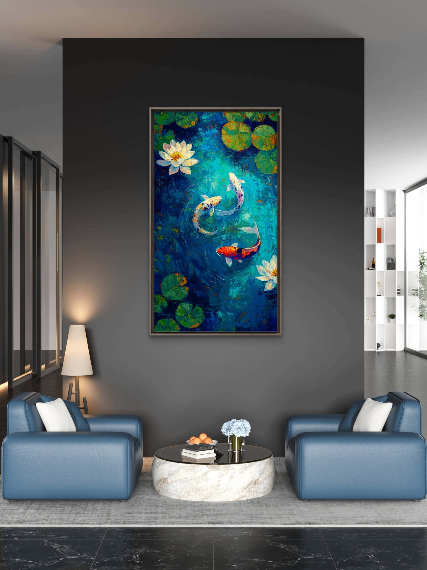 Serenity in Motion: The Koi Pond-Luxurious-Wildlife & Animals 3D Textured Wall Art | UV Printed Embossed Canvas Wall Frame for Home Decor,living Room