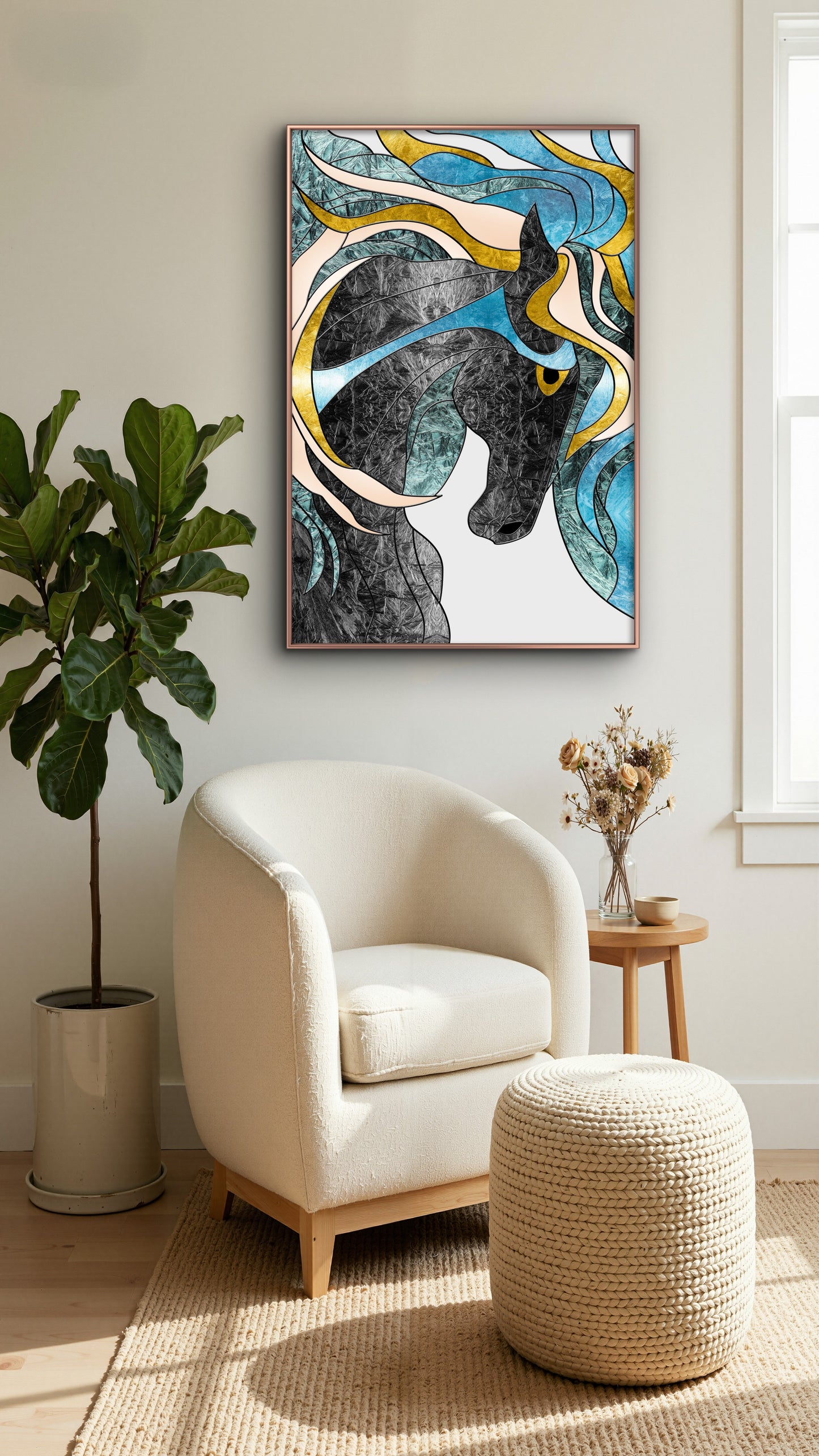 colorful-illustration-horse-Luxurious-Modern Art & Abstract| 3D Textured Wall Art | UV Printed Embossed Canvas Wall Frame for Office,Meditation Space