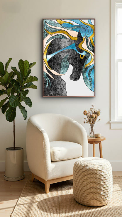colorful-illustration-horse-Luxurious-Modern Art & Abstract| 3D Textured Wall Art | UV Printed Embossed Canvas Wall Frame for Office,Meditation Space