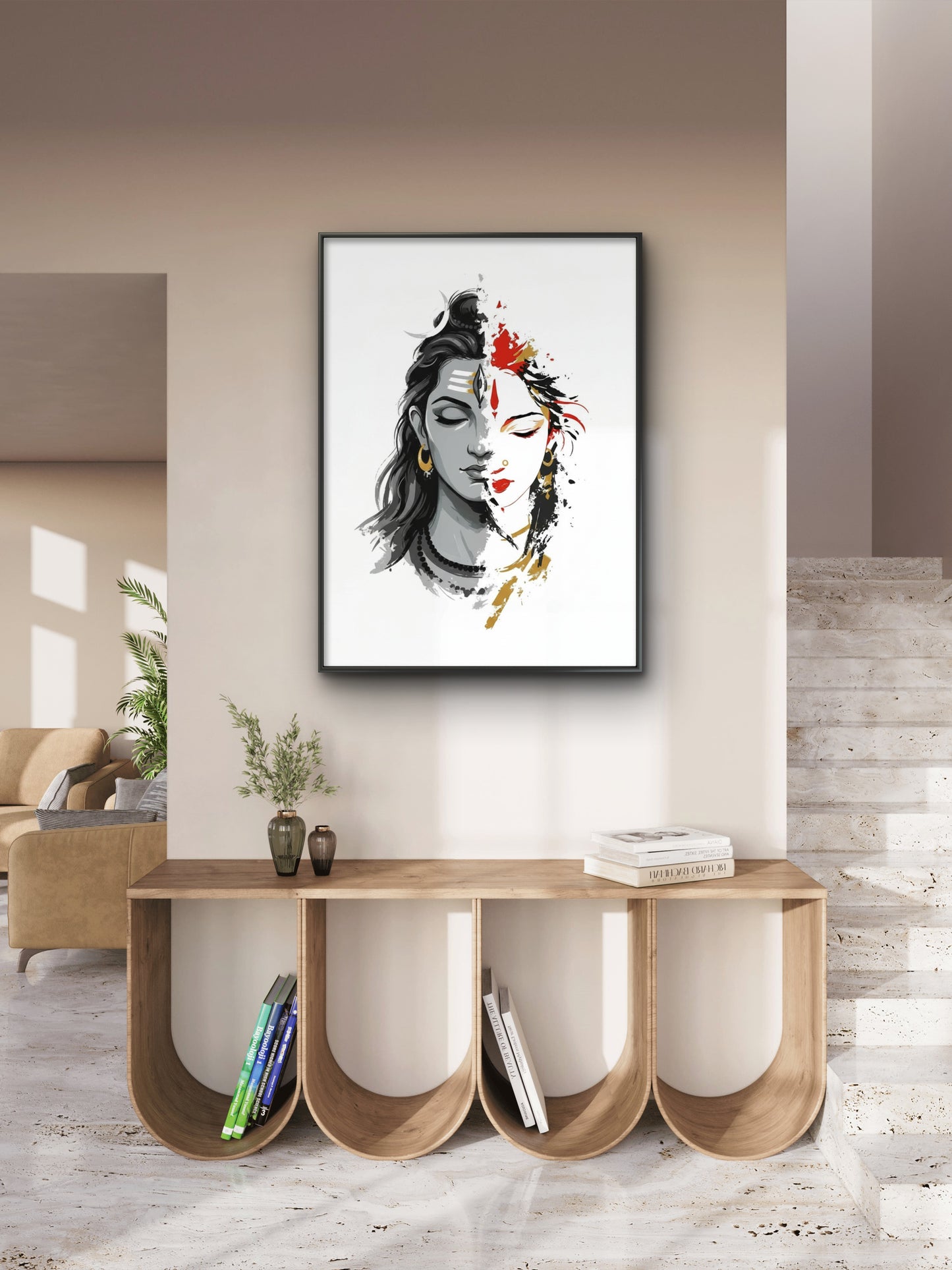 SHANKAR PARVATI-Luxurious-Spiritual & Mindful 3D Textured Wall Art | UV Printed Embossed Canvas Wall Frame for Prayer room ,Meditation Space
