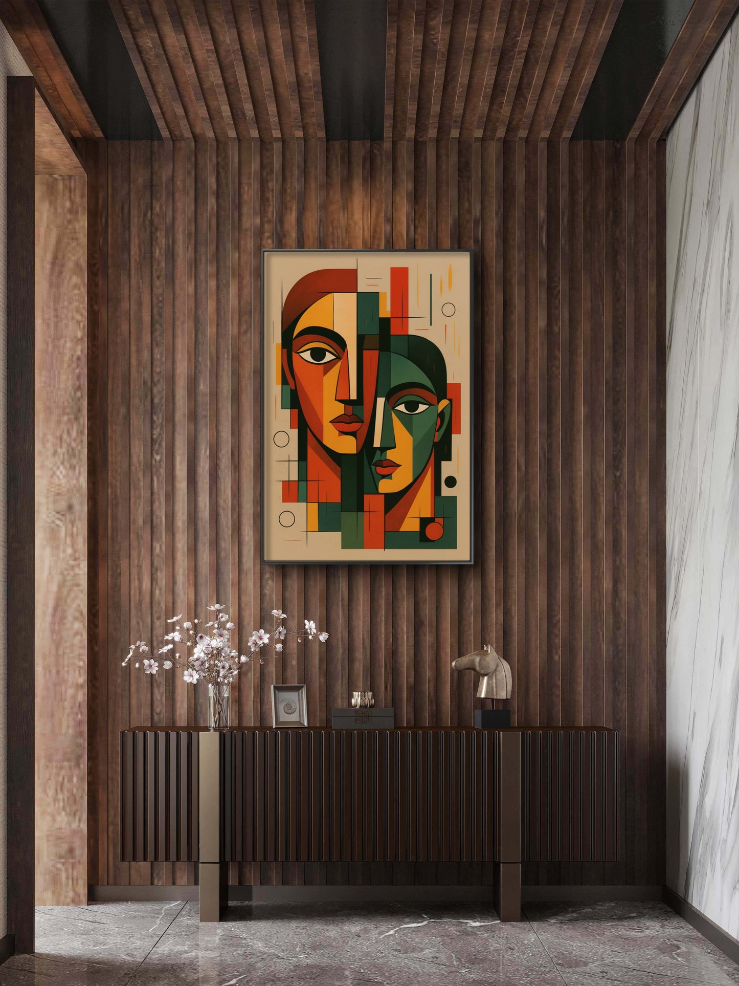 Surreal Faces Abstract Portrait-Luxurious-Modern Art & Abstract| 3D Textured Wall Art | UV Printed Embossed Canvas Wall Frame for Office,Meditation Space