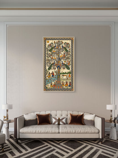 Madhubani (Mithila) -Luxurious-Culture, Heritage & Folk Art 3D Textured Wall Art | UV Printed Embossed Canvas Wall Frame for Home Decor,living Room