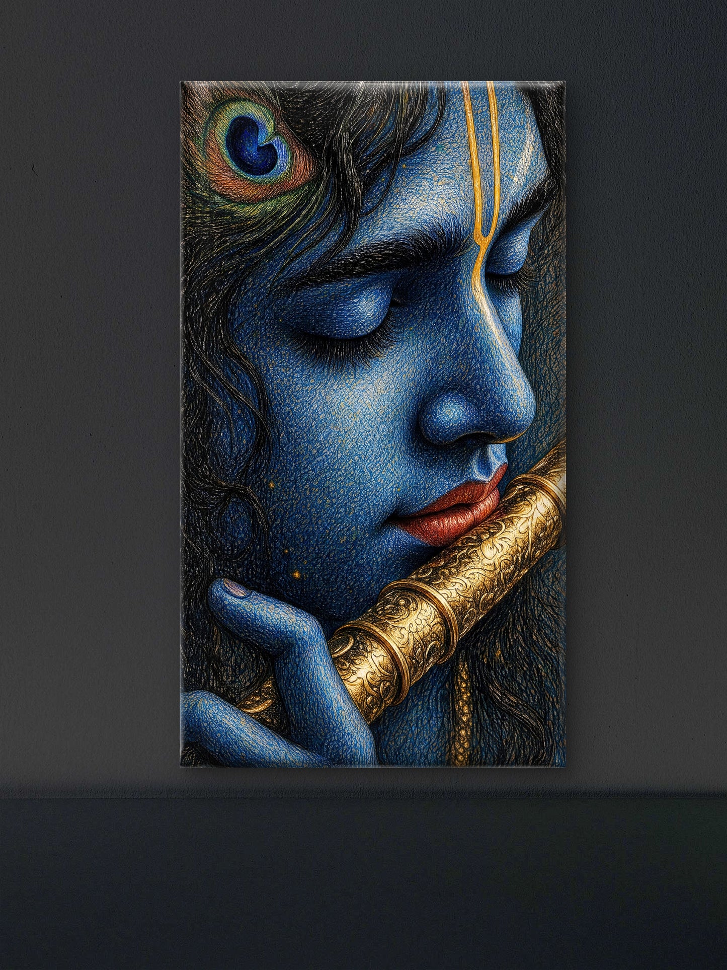 Lord Krishna -Luxurious-Gods and Divine Art 3D Textured Wall Art | UV Printed Embossed Canvas Wall Frame for Home Decor,living Room