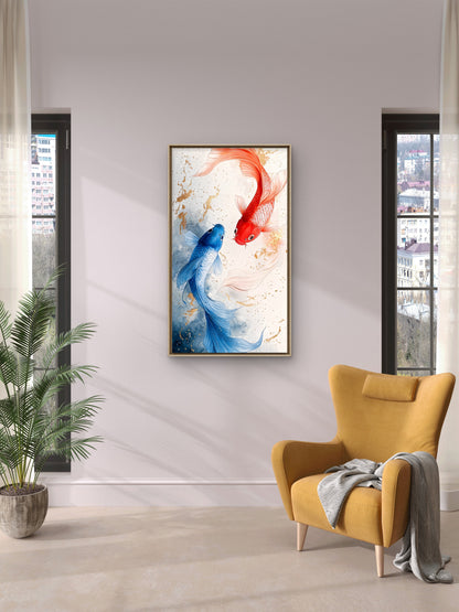 two stylized Koi fish -Luxurious-Wildlife & Animals 3D Textured Wall Art | UV Printed Embossed Canvas Wall Frame for Home Decor,living Room
