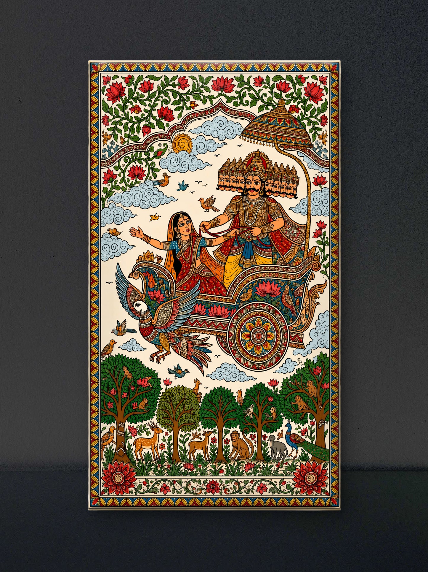 Journey of the Ten-Headed King ravan-Luxurious-Gods and Divine Art 3D Textured Wall Art | UV Printed Embossed Canvas Wall Frame for Home Decor,living Room