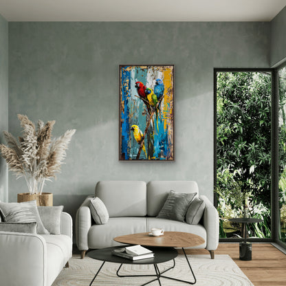 Parrots on a Branch-Luxurious-Wildlife & Animals 3D Textured Wall Art | UV Printed Embossed Canvas Wall Frame for Home Decor,living Room