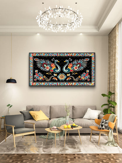 peacock-with-floral-pattern-Luxurious-Indian Culture &  Folk Art 3D Textured Wall Art | UV Printed Embossed Canvas Wall Frame for Home Decor,living Room
