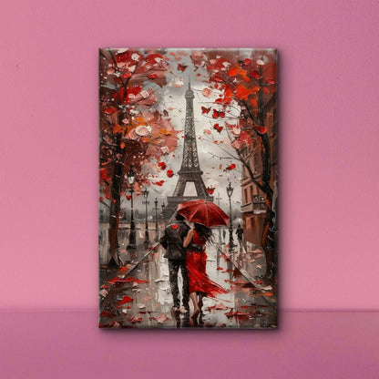 Romantic Couple Paris Street View-Luxurious-Love & Togetherness-3D Textured Wall Art | UV Embossed Canvas Wall Frame for bed room