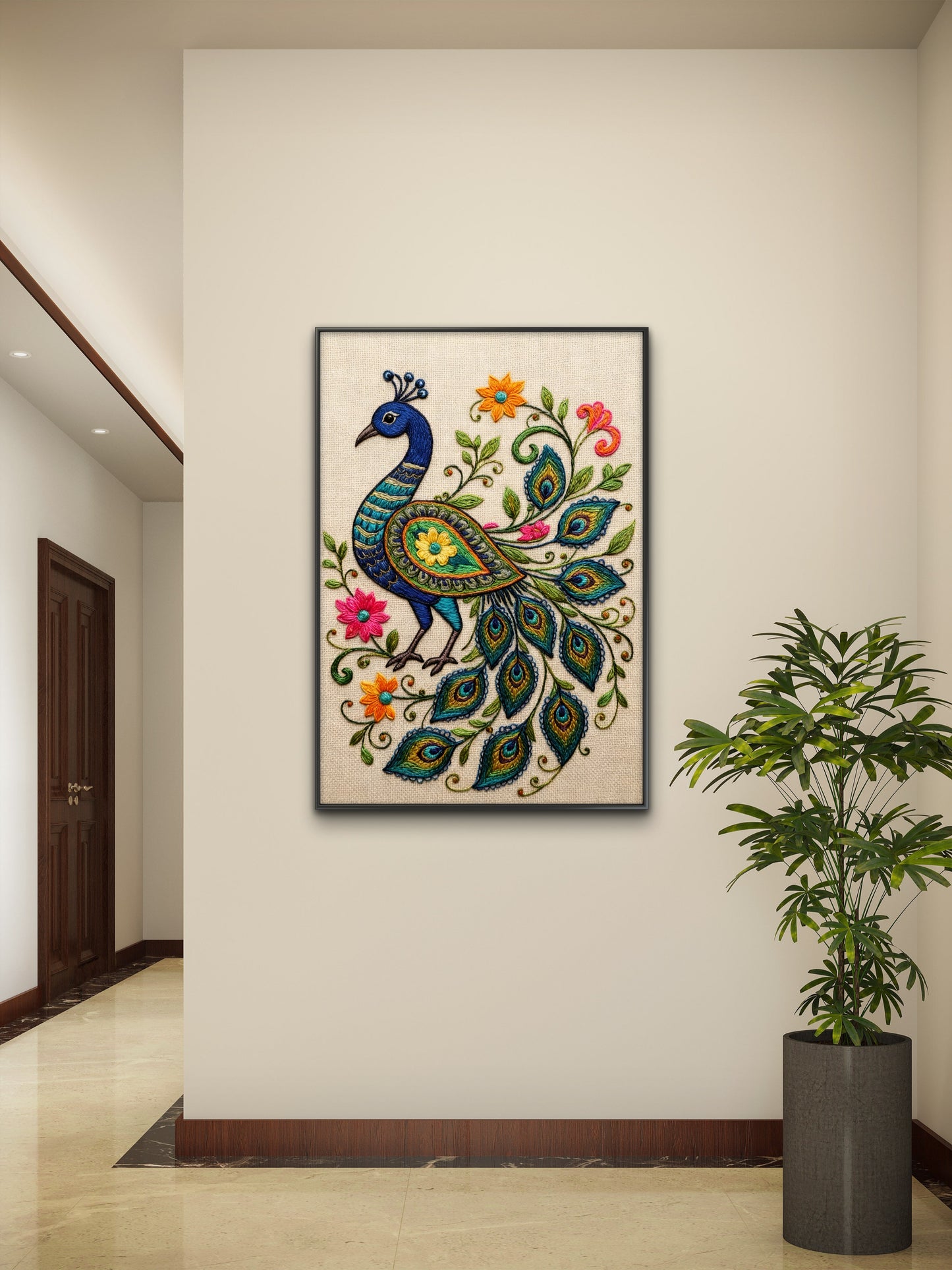 Grace of the Royal Peacock-Luxurious-Indian Culture &  Folk Art 3D Textured Wall Art | UV Printed Embossed Canvas Wall Frame for Home Decor,living Room