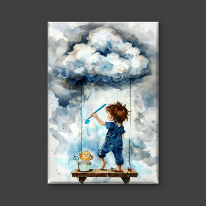 Paint the cloud by the boys-Premium-Kids & Whimsical-3D Textured Wall Art | UV Embossed Canvas Wall Frame for Kids room