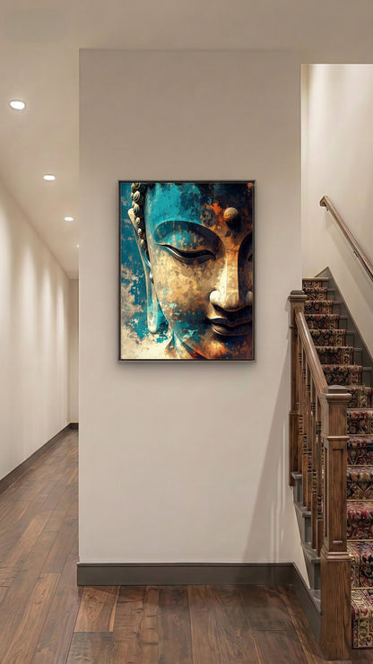 Lord Buddha's serene face -Luxurious-Gods and Divine Art 3D Textured Wall Art | UV Printed Embossed Canvas Wall Frame for Home Decor,living Room