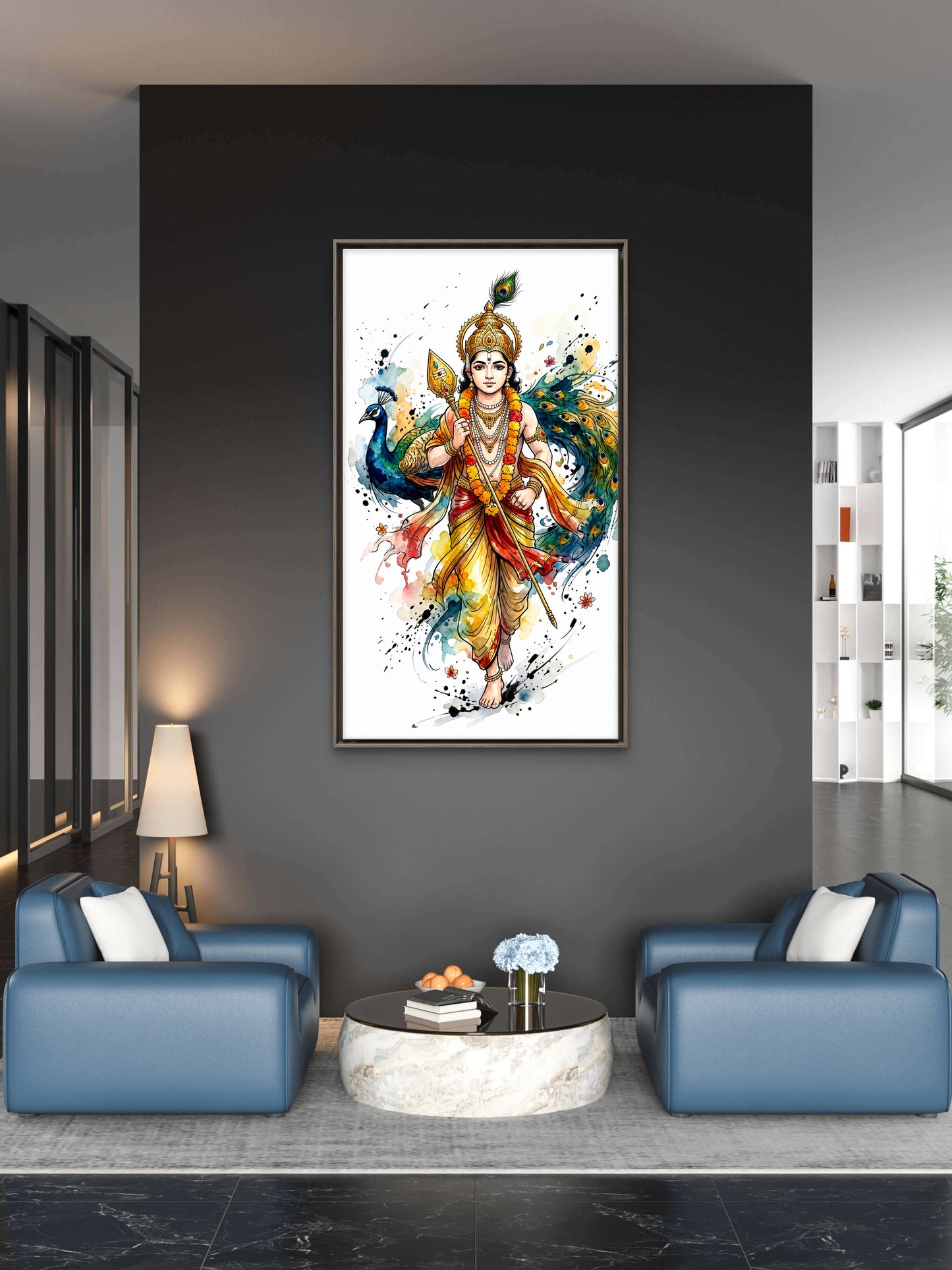 Lord Murugan: The Divine Warrior-Luxurious-Gods and Divine Art 3D Textured Wall Art | UV Printed Embossed Canvas Wall Frame for Home Decor,living Room