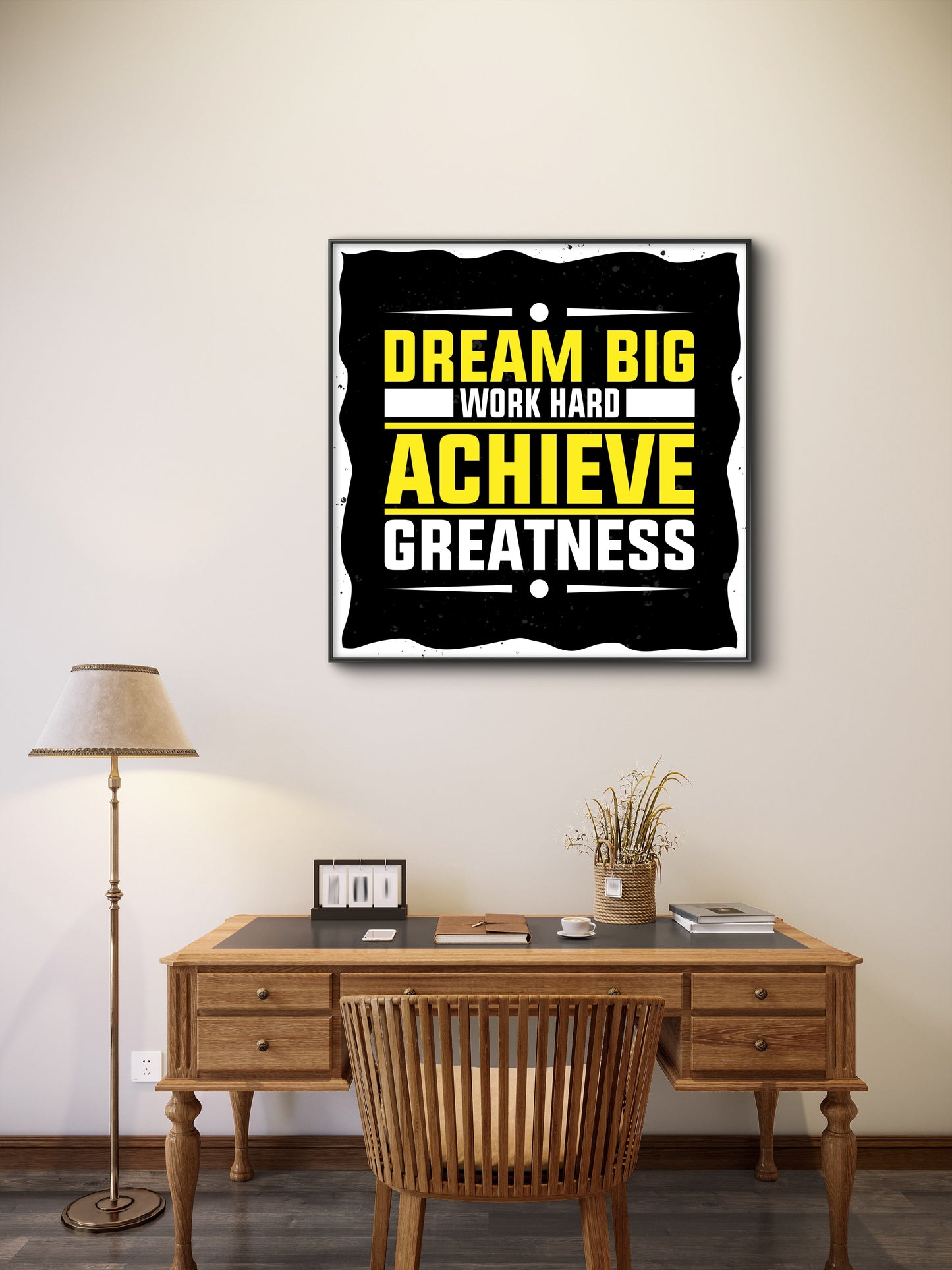 Work hard Achieve Greatness-Luxurious-Motivational & Typography| 3D Textured Wall Art | UV Printed Embossed Canvas Wall Frame for Office,Meditation Space