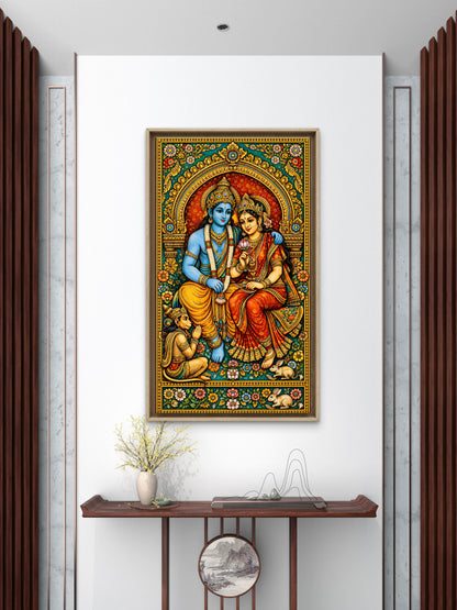 Divine Love and Devotion: The Traditional Splendor of Ram Darbar-Luxurious-Gods and Divine Art 3D Textured Wall Art | UV Printed Embossed Canvas Wall Frame for Home Decor,living Room
