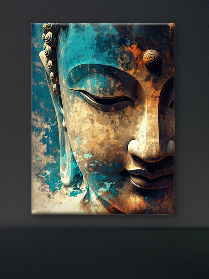 Lord Buddha's serene face -Luxurious-Gods and Divine Art 3D Textured Wall Art | UV Printed Embossed Canvas Wall Frame for Home Decor,living Room