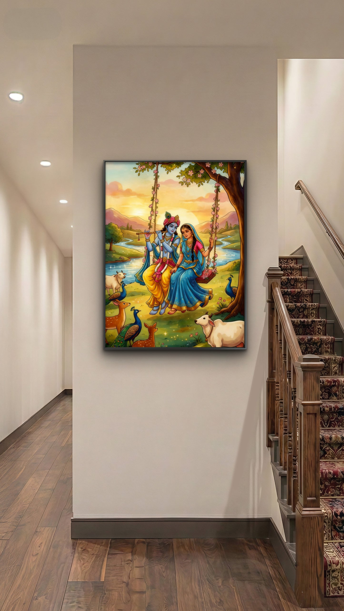 The Celestial Union of Radha Krishna-Luxurious | 3D Textured Wall Art | UV Printed Embossed Canvas Wall Frame for living room,home decor