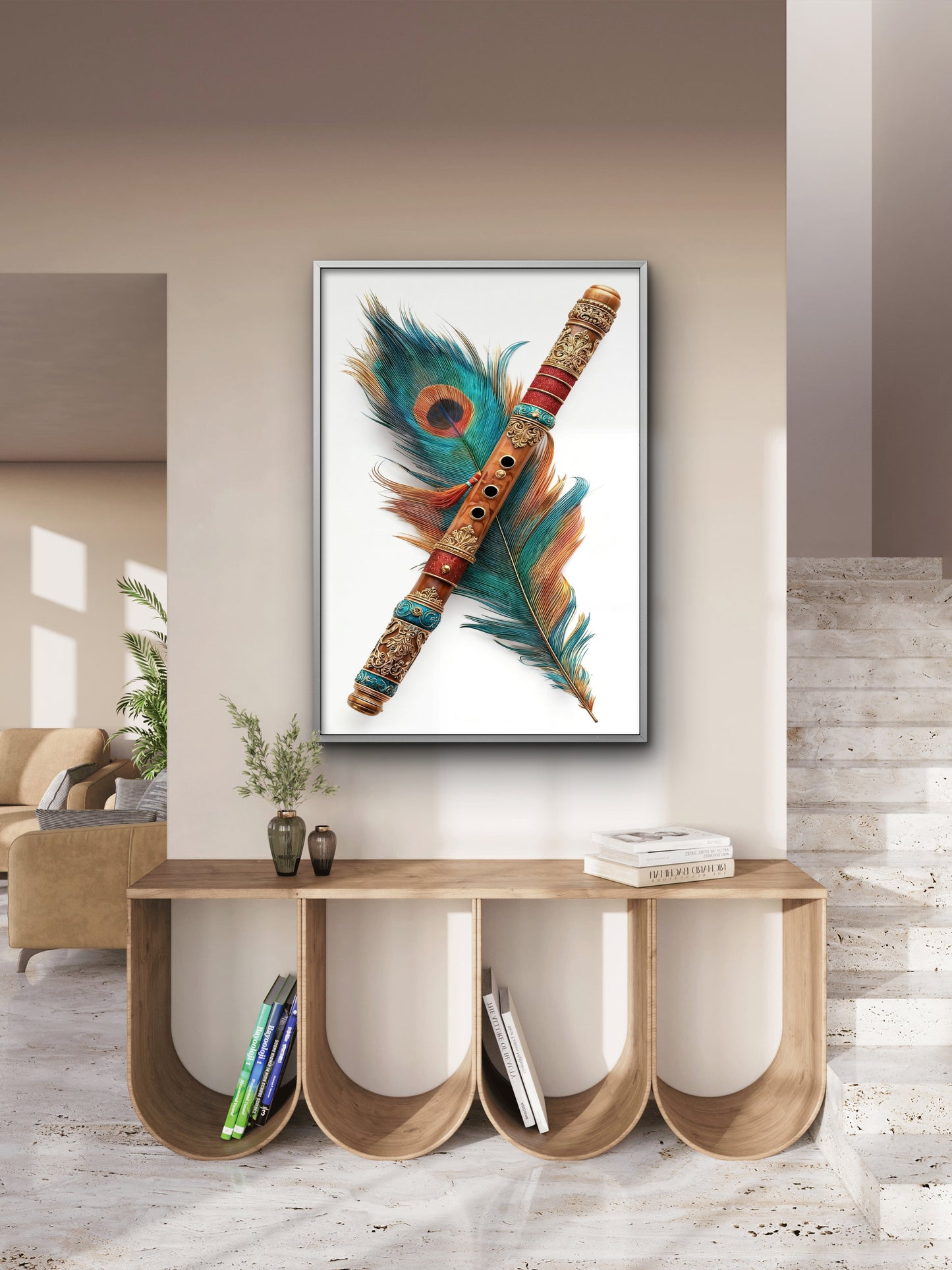 The Flutist-Luxurious-Spiritual & Mindful 3D Textured Wall Art | UV Printed Embossed Canvas Wall Frame for Prayer room ,Meditation Space