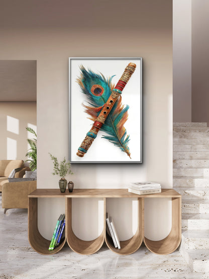 The Flutist-Luxurious-Spiritual & Mindful 3D Textured Wall Art | UV Printed Embossed Canvas Wall Frame for Prayer room ,Meditation Space