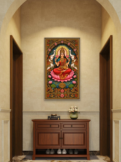 Goddess Lakshmi -Luxurious-Gods and Divine Art 3D Textured Wall Art | UV Printed Embossed Canvas Wall Frame for Home Decor,living Room
