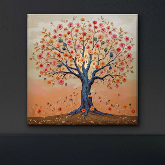 Blooming-tree Premium Floral & Botanical-3D Textured Wall Art | UV Embossed Canvas Wall Frame for home decor and bed room