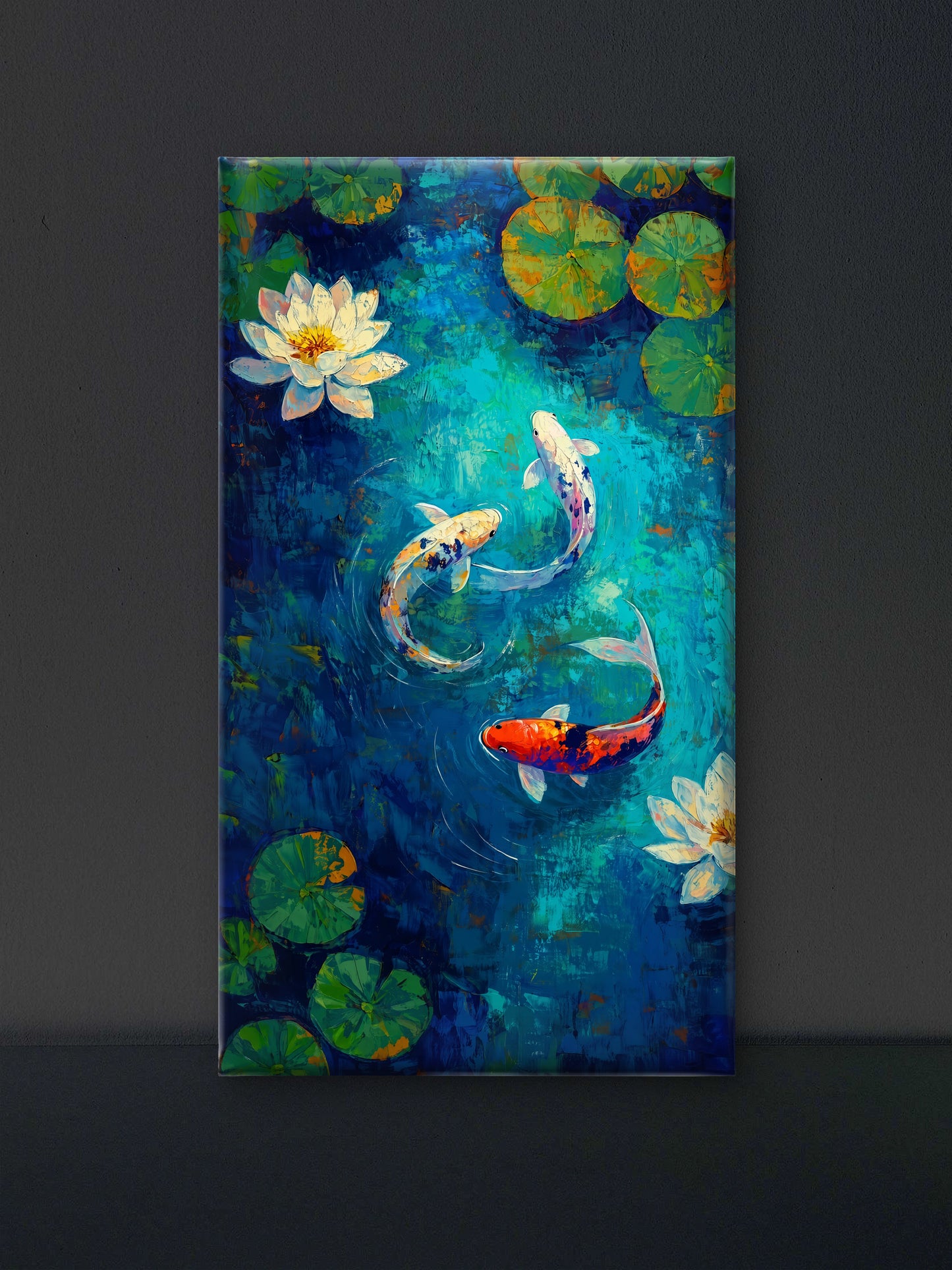 Serenity in Motion: The Koi Pond-Luxurious-Wildlife & Animals 3D Textured Wall Art | UV Printed Embossed Canvas Wall Frame for Home Decor,living Room