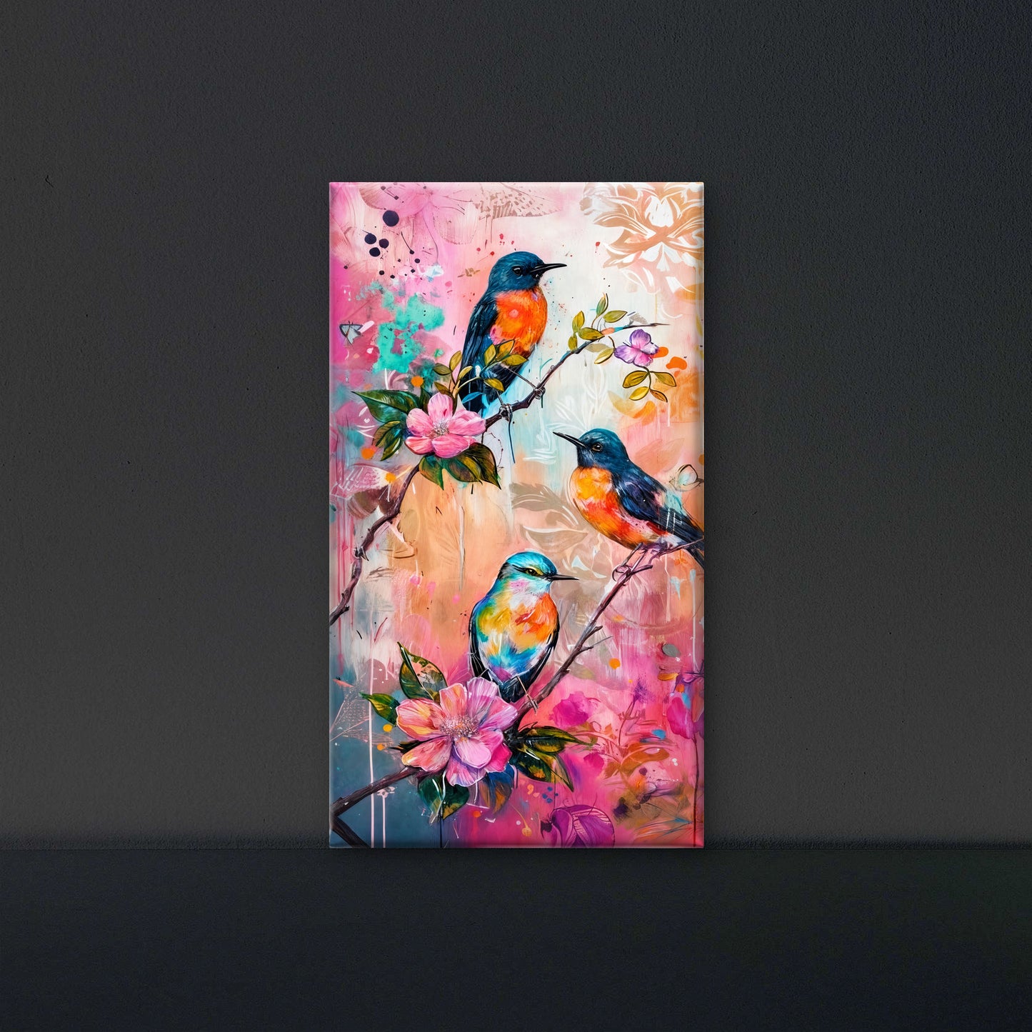 A Trio in Bloom-Luxurious-Wildlife & Animals-3D Textured Wall Art | UV Embossed Canvas Wall Frame for Home decor and kids room