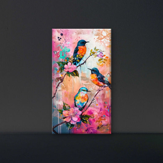 A Trio in Bloom-Luxurious-Wildlife & Animals-3D Textured Wall Art | UV Embossed Canvas Wall Frame for Home decor and kids room