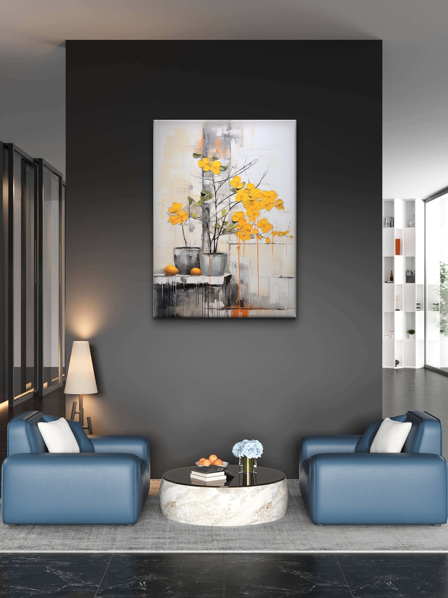 Bright-yellow-flower-premium-Floral & Botanical-3D Textured Wall Art | UV Embossed Canvas Wall Frame for home decor and bed room