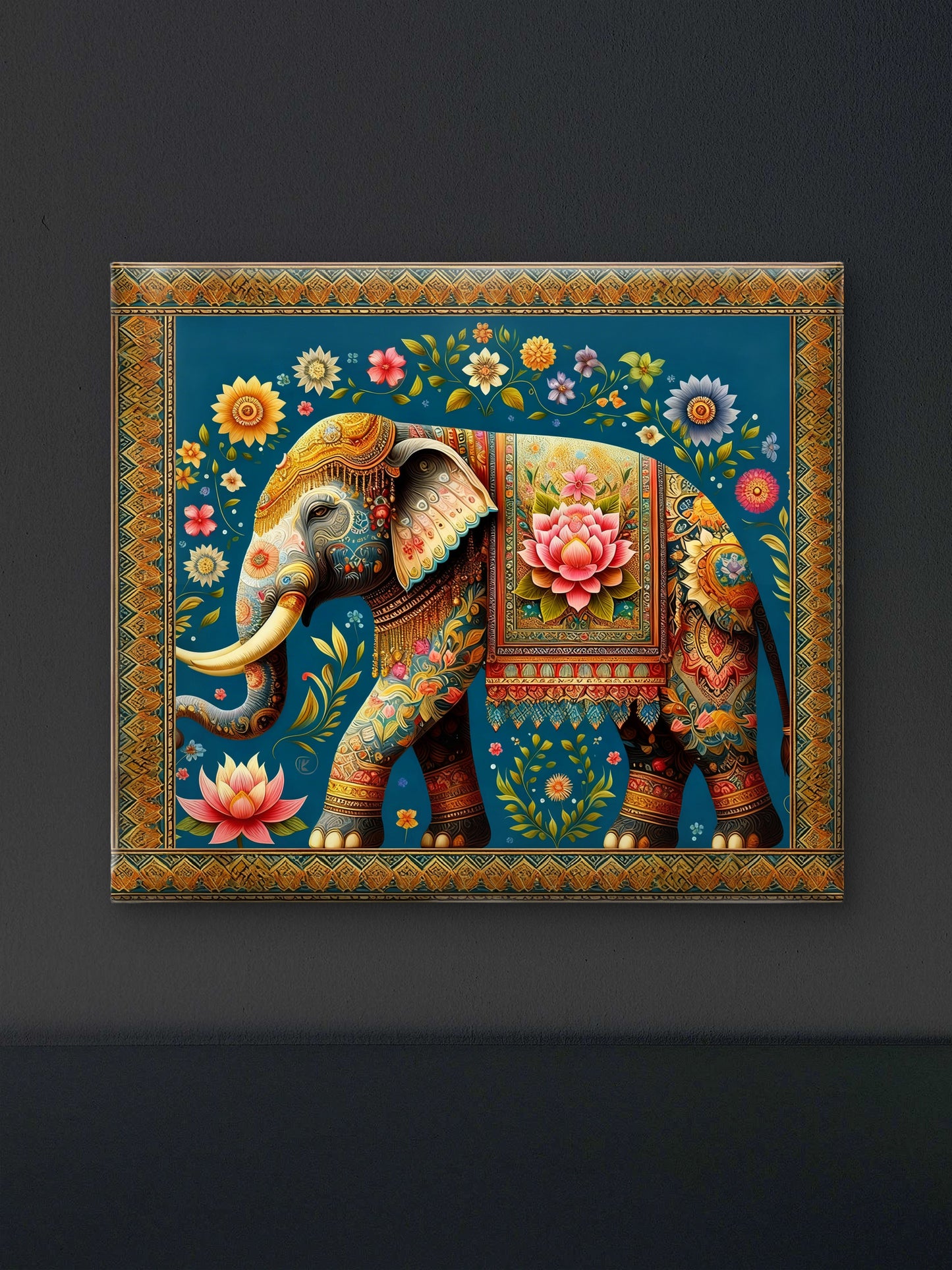 The Guardian of Peace ornate elephant-Luxurious-Wildlife & Animals-3D Textured Wall Art | UV Embossed Canvas Wall Frame for Home decor