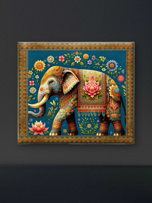The Guardian of Peace ornate elephant-Luxurious-Wildlife & Animals-3D Textured Wall Art | UV Embossed Canvas Wall Frame for Home decor
