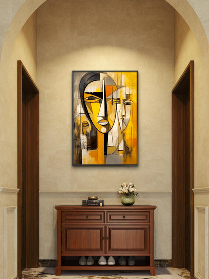 Yellow and Grey Face -Luxurious-Modern Art & Abstract| 3D Textured Wall Art | UV Printed Embossed Canvas Wall Frame for Office,Meditation Space