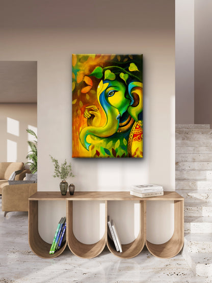 Ganesha Abstract digital Painting-Luxurious-Spiritual & Mindful 3D Textured Wall Art | UV Printed Embossed Canvas Wall Frame for Prayer room ,Meditation Space
