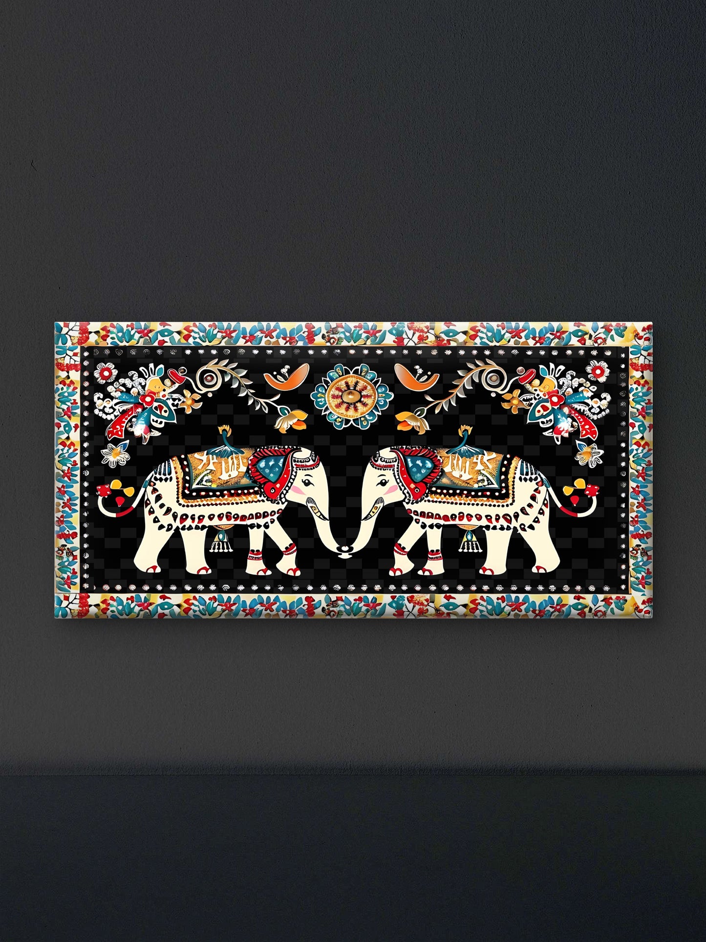 elephant-with-floral-Luxurious-Indian Culture &  Folk Art 3D Textured Wall Art | UV Printed Embossed Canvas Wall Frame for Home Decor,living Room