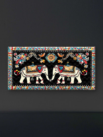 elephant-with-floral-Luxurious-Indian Culture &  Folk Art 3D Textured Wall Art | UV Printed Embossed Canvas Wall Frame for Home Decor,living Room