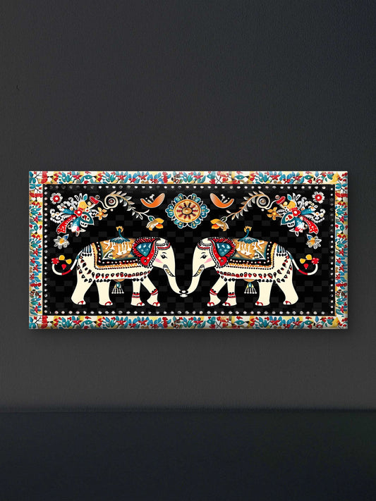 elephant-with-floral-Luxurious-Indian Culture &  Folk Art 3D Textured Wall Art | UV Printed Embossed Canvas Wall Frame for Home Decor,living Room