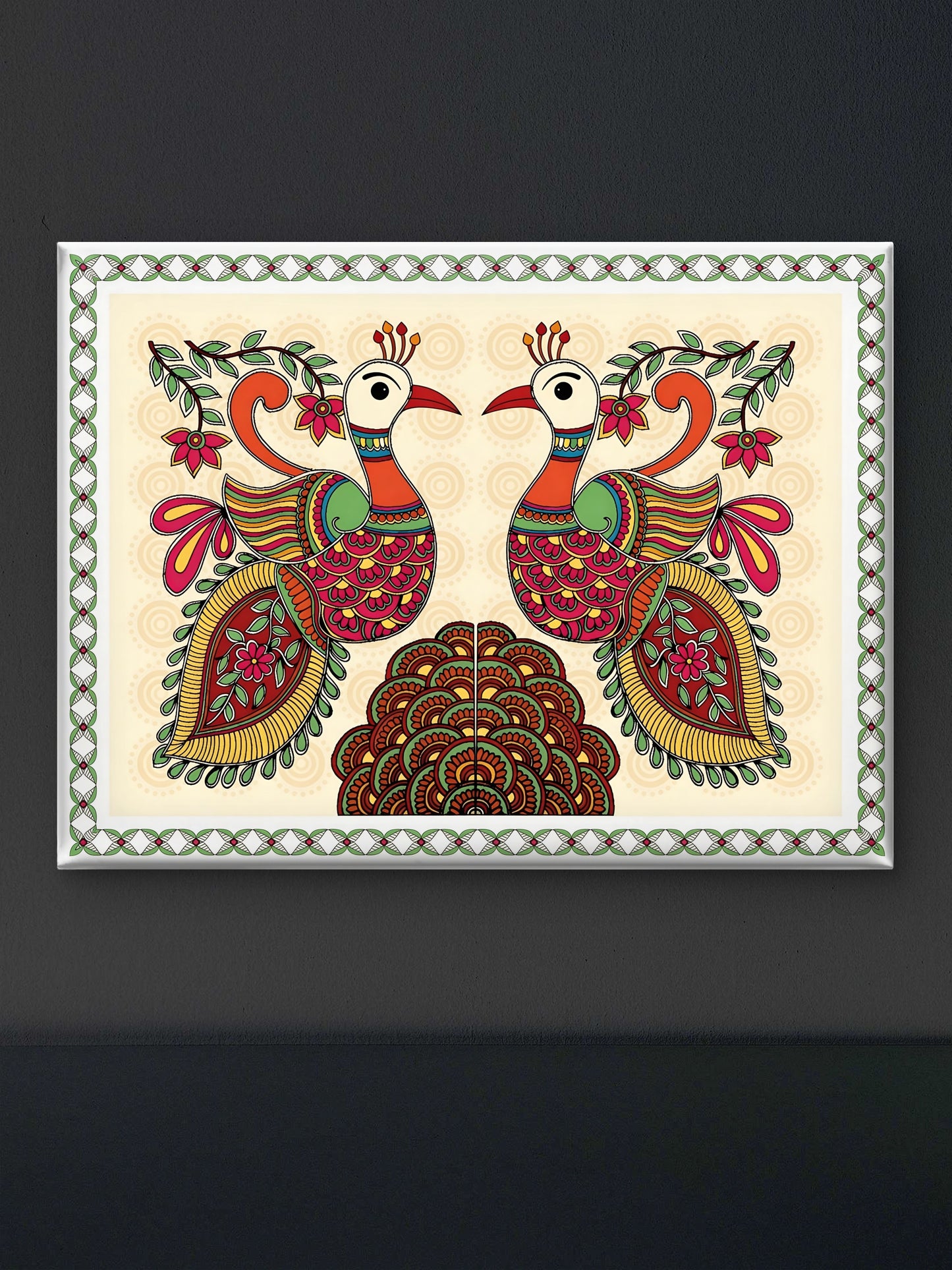 majestic-peacock-vibrant-madhubani-Luxurious-Indian Culture &  Folk Art 3D Textured Wall Art | UV Printed Embossed Canvas Wall Frame for Home Decor,living Room