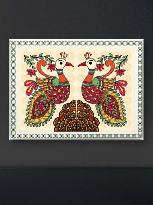 majestic-peacock-vibrant-madhubani-Luxurious-Indian Culture &  Folk Art 3D Textured Wall Art | UV Printed Embossed Canvas Wall Frame for Home Decor,living Room