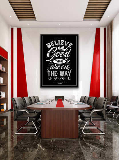 Believe Good Things Are on the way-Luxurious-Motivational & Typography| 3D Textured Wall Art | UV Printed Embossed Canvas Wall Frame for Office,Meditation Space