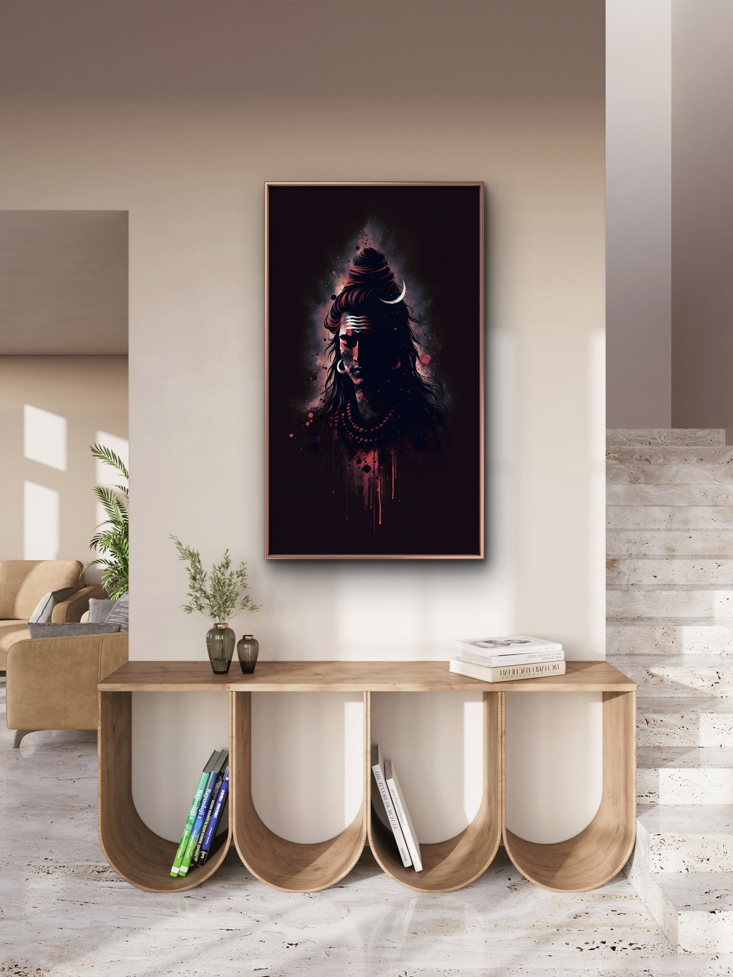 Mahadev Digital art-Luxurious-Spiritual & Mindful 3D Textured Wall Art | UV Printed Embossed Canvas Wall Frame for Prayer room ,Meditation Space