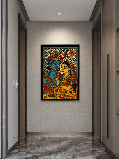 Madhubani radha krishna-Luxurious-Indian Culture &  Folk Art 3D Textured Wall Art | UV Printed Embossed Canvas Wall Frame for Home Decor,living Room